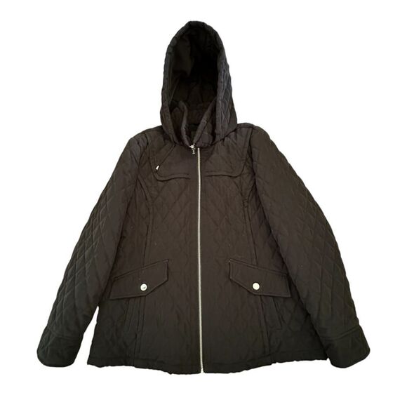 London Fog ~ Black quilted jacket w/ hood ~ size XL - Picture 9 of 14